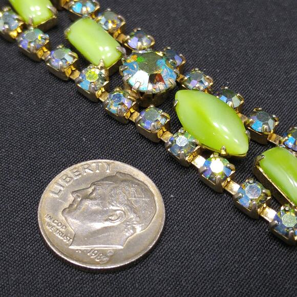 Mid-Century Green Blue AB Rhinestone Bracelet, Aurora Borealis, 1950s Vintage - Picture 8 of 10